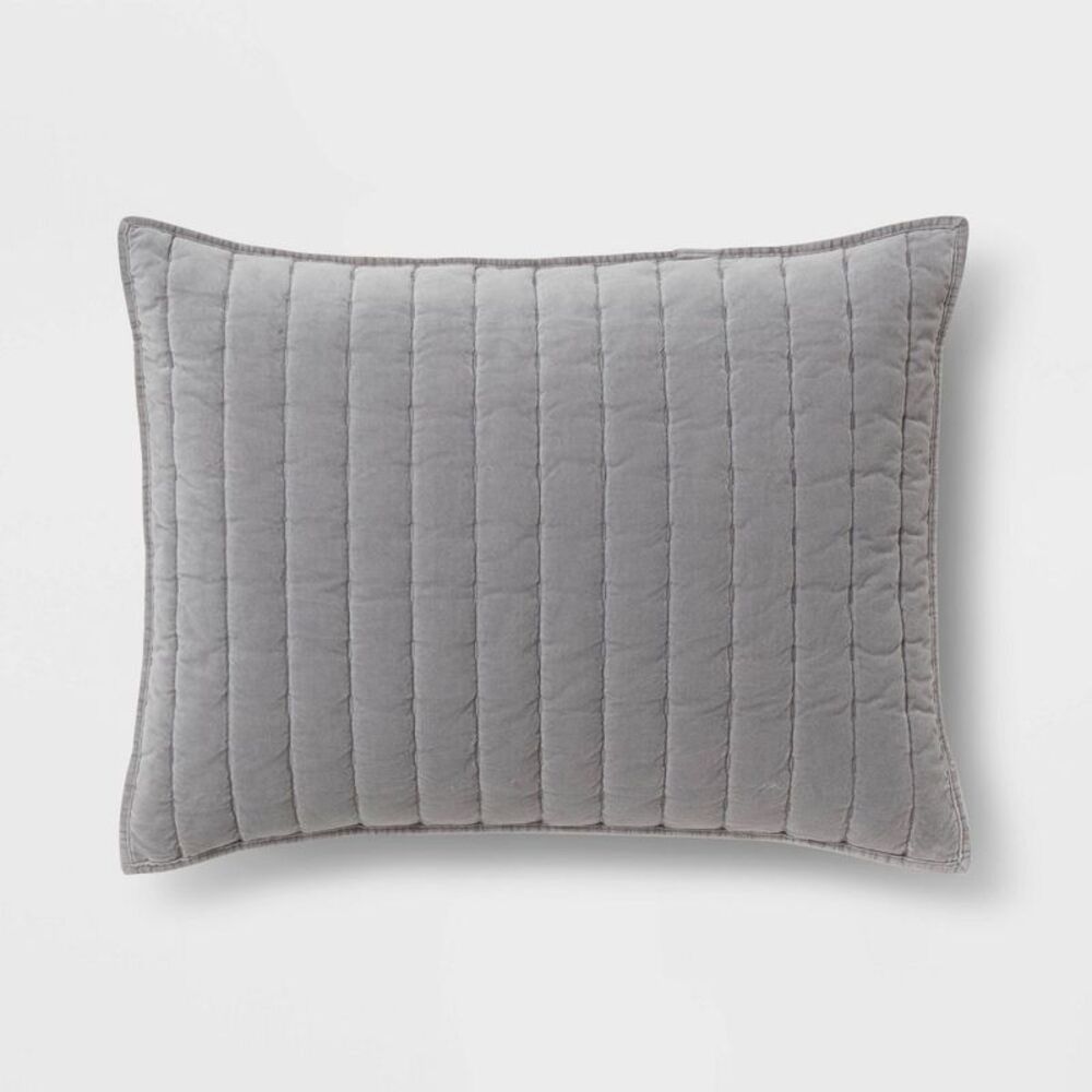 King Channel Stitch Velvet Quilt Sham Gray - Threshold